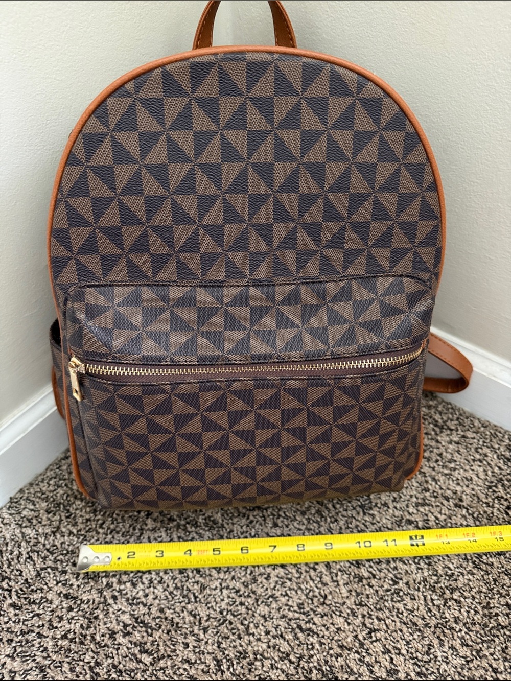 Brown Geometric Print Mini Backpack - Picture 3 of 4
